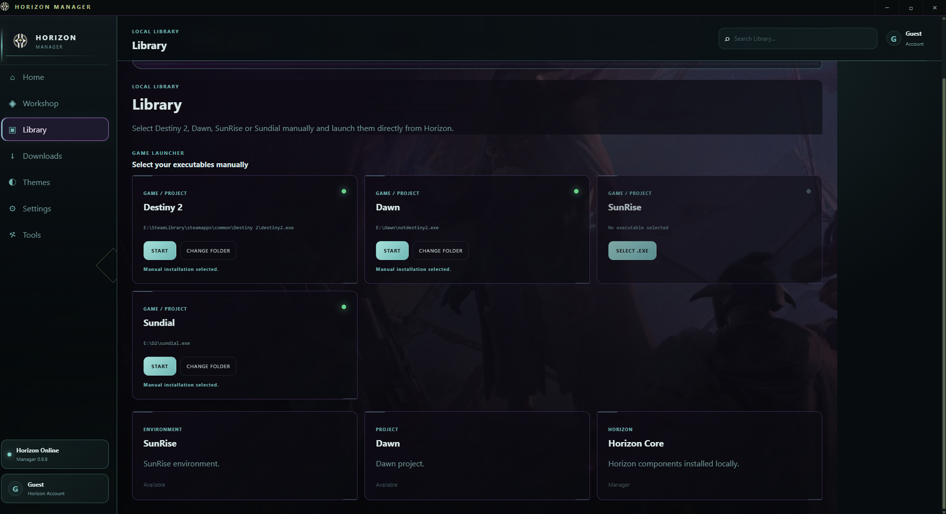 Horizon Manager Library page