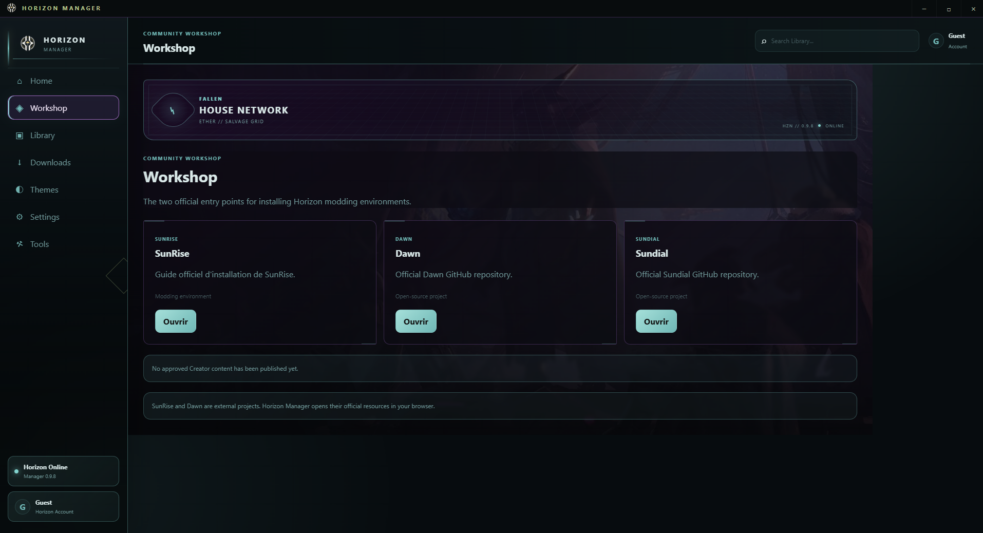 Horizon Manager Workshop page
